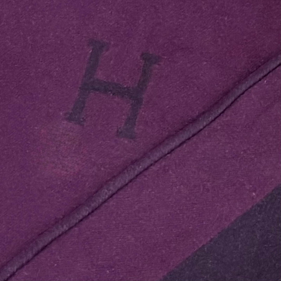 美品△HERMES エルメス ヴィンテージ アヴァロン Hロゴ カシミヤ混 大判 ブランケット パープル系 メンズ レディース オススメ◎