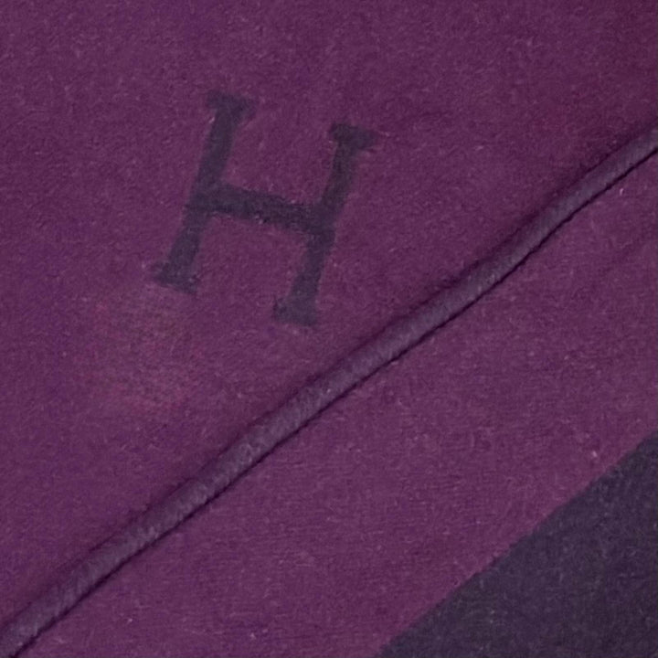 美品△HERMES エルメス ヴィンテージ アヴァロン Hロゴ カシミヤ混 大判 ブランケット パープル系 メンズ レディース オススメ◎