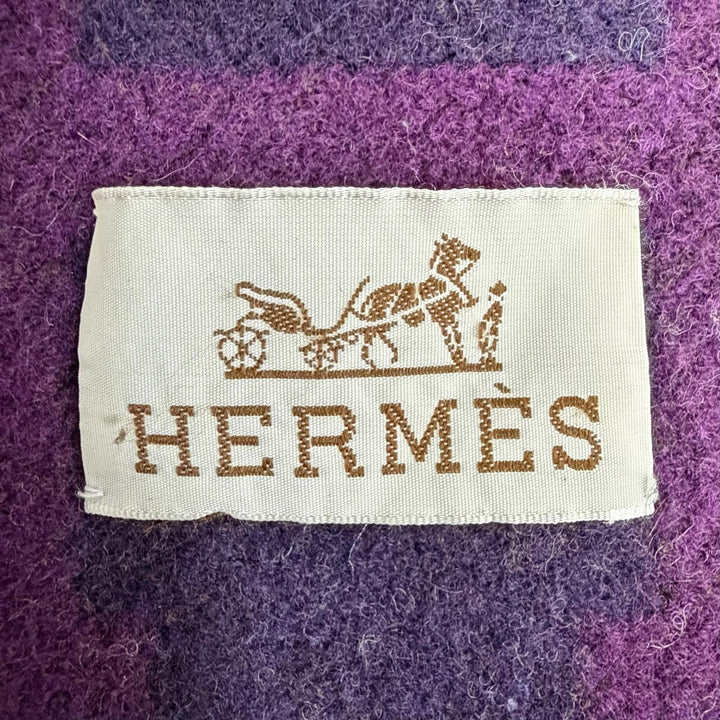 美品△HERMES エルメス ヴィンテージ アヴァロン Hロゴ カシミヤ混 大判 ブランケット パープル系 メンズ レディース オススメ◎