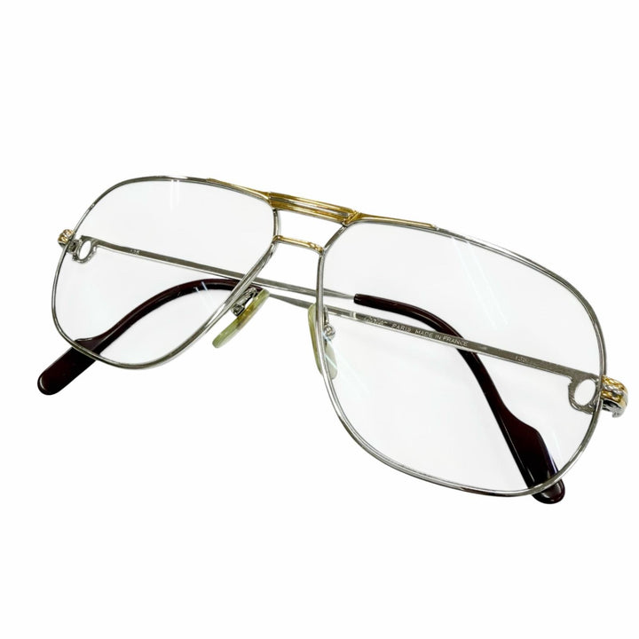 良品▼Cartier カルティエ ヴィンテージ トリニティ ツーブリッジ メガネ 眼鏡 アイウェア シルバー ゴールド ボルドー 59□12 135 度入