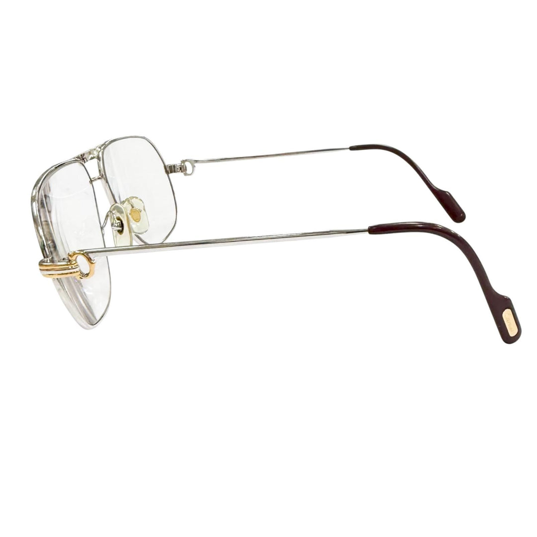 良品▼Cartier カルティエ ヴィンテージ トリニティ ツーブリッジ メガネ 眼鏡 アイウェア シルバー ゴールド ボルドー 59□12 135 度入