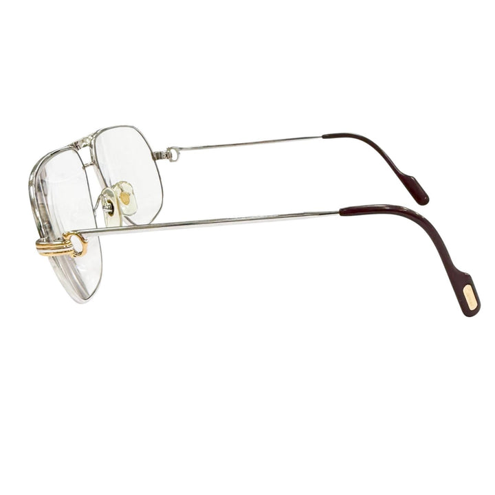 良品▼Cartier カルティエ ヴィンテージ トリニティ ツーブリッジ メガネ 眼鏡 アイウェア シルバー ゴールド ボルドー 59□12 135 度入