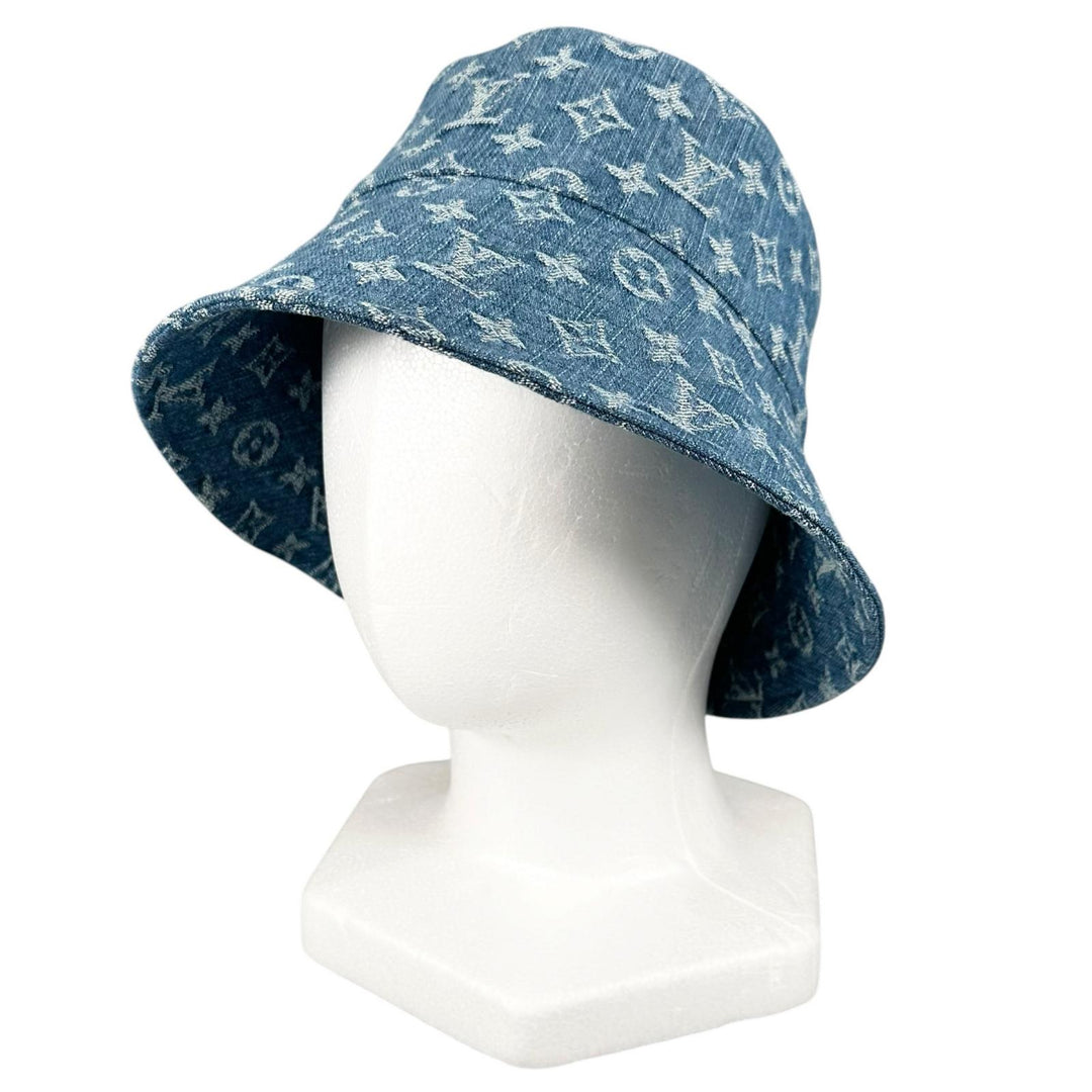 極美品▲LOUIS VUITTON ルイヴィトン M5368M ボブ・モノグラム デニム バケットハット インディゴ イタリア製 正規品 レディース 箱付き