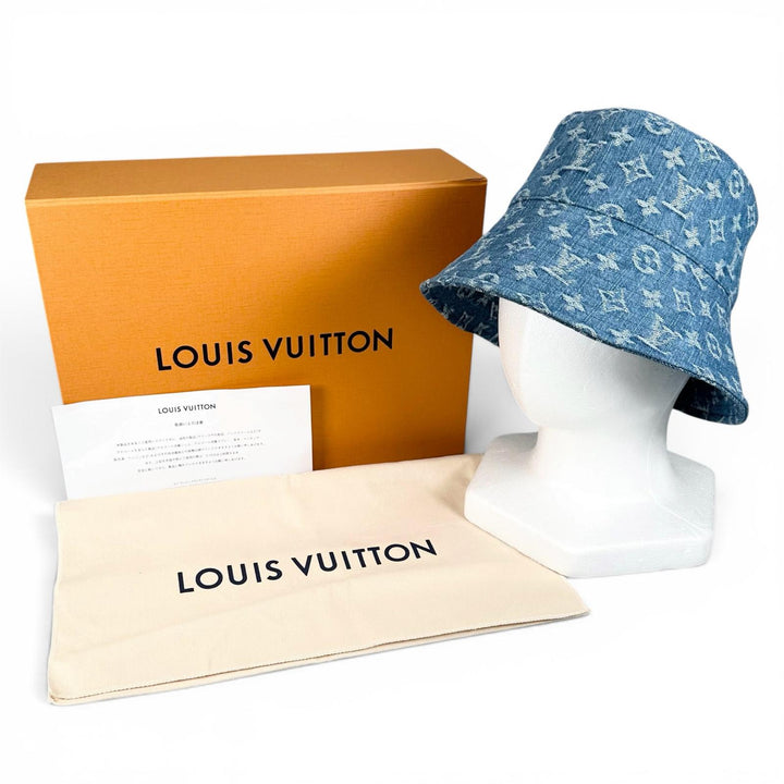極美品▲LOUIS VUITTON ルイヴィトン M5368M ボブ・モノグラム デニム バケットハット インディゴ イタリア製 正規品 レディース 箱付き