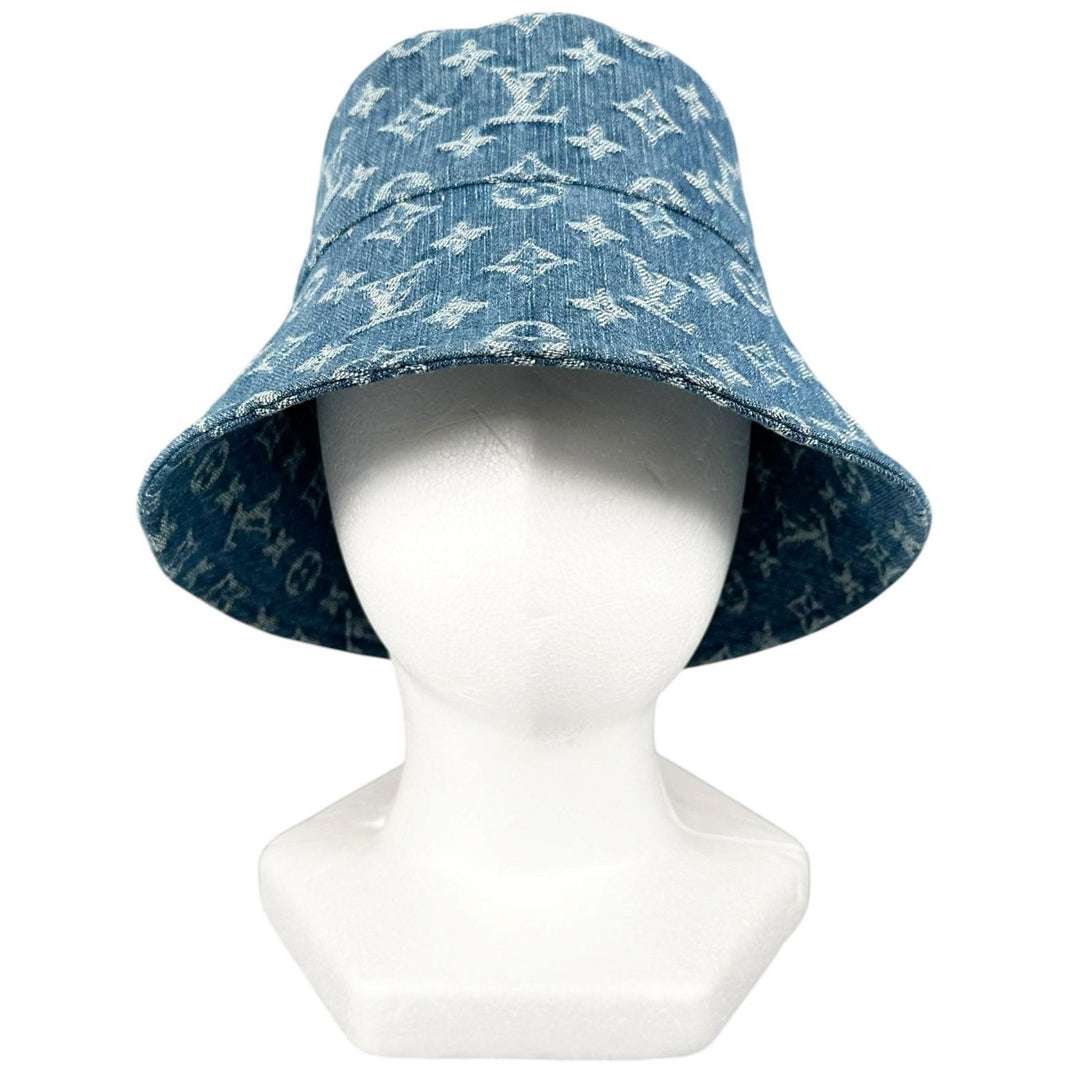 極美品▲LOUIS VUITTON ルイヴィトン M5368M ボブ・モノグラム デニム バケットハット インディゴ イタリア製 正規品 レディース 箱付き