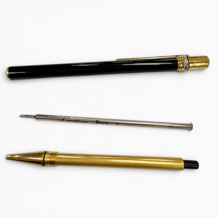 美品▼Cartier カルティエ トリニティ ツイスト式 ボールペン ブラック ゴールド フランス製 メンズ 筆記確認済み