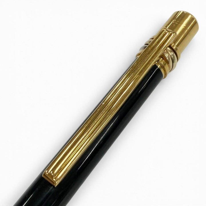 美品▼Cartier カルティエ トリニティ ツイスト式 ボールペン ブラック ゴールド フランス製 メンズ 筆記確認済み