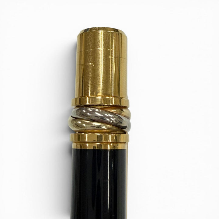 美品▼Cartier カルティエ トリニティ ツイスト式 ボールペン ブラック ゴールド フランス製 メンズ 筆記確認済み