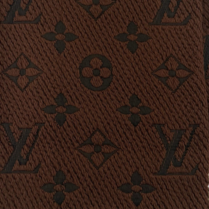 良品☆LOUIS VUITTON ルイヴィトン 413287 エシャルプ・ロゴマニア ウール シルク マフラー ブラウン イタリア製 正規品 レディース