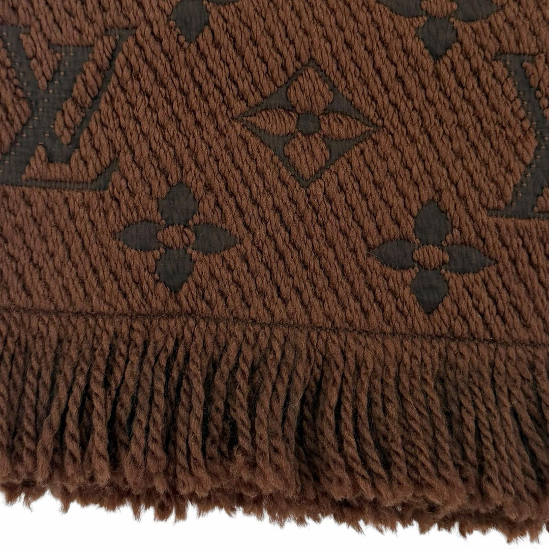 良品☆LOUIS VUITTON ルイヴィトン 413287 エシャルプ・ロゴマニア ウール シルク マフラー ブラウン イタリア製 正規品 レディース
