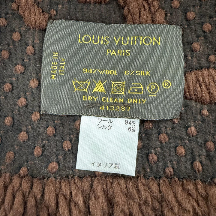 良品☆LOUIS VUITTON ルイヴィトン 413287 エシャルプ・ロゴマニア ウール シルク マフラー ブラウン イタリア製 正規品 レディース