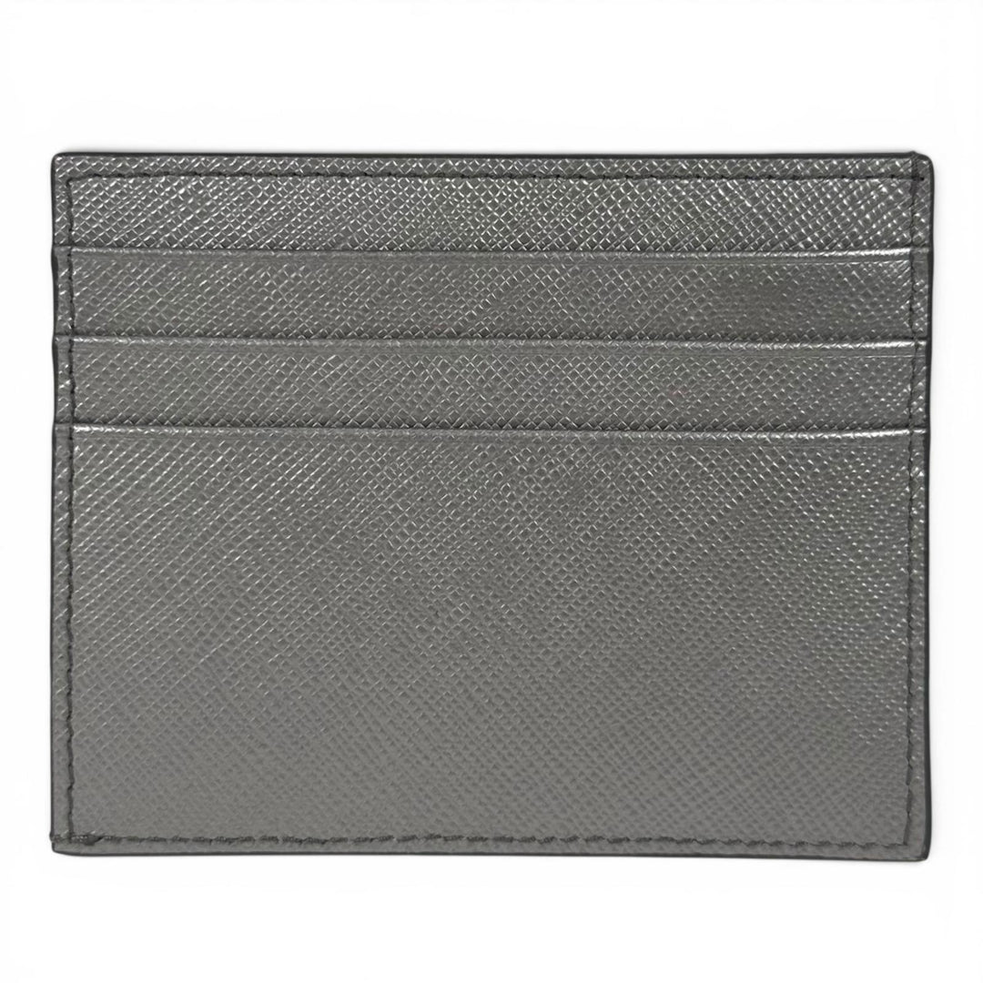 極美品▲PRADA プラダ 1MC223 サフィアーノレザー 三角プレート トライアングルロゴ カードケース シルバー 箱付き イタリア製 レディース