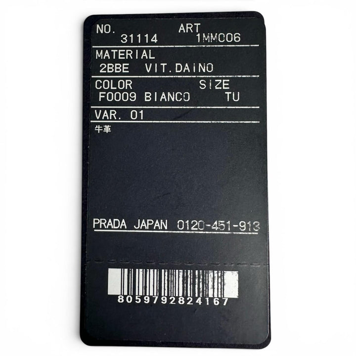 極美品▲PRADA プラダ 1MM006 PORTAMONETE ヴィッテロダイノトライアングルロゴ ラウンド コインケース ホワイト 伊製 レディース 箱付き
