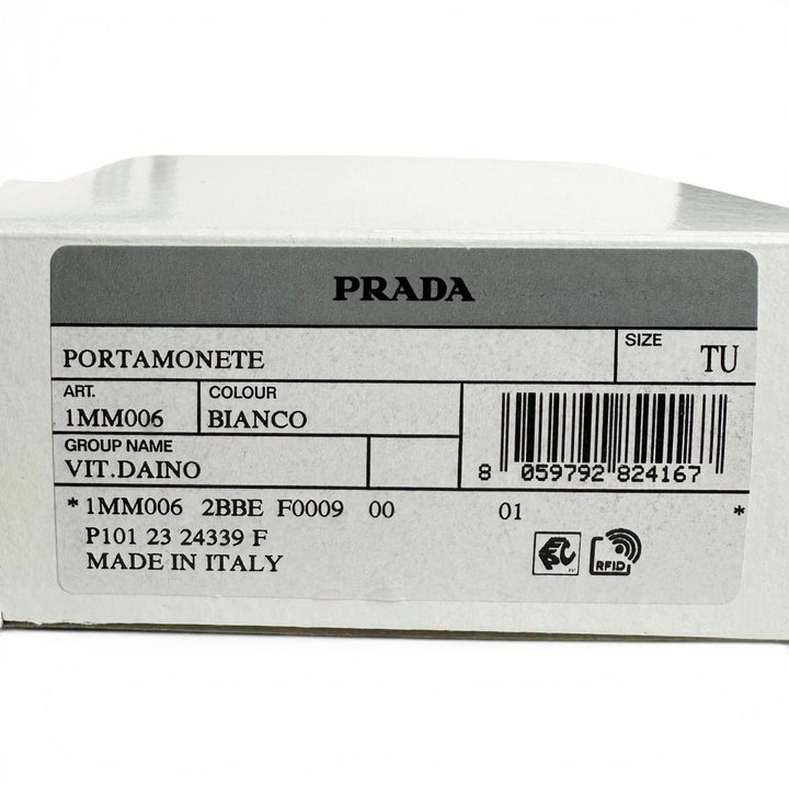 極美品▲PRADA プラダ 1MM006 PORTAMONETE ヴィッテロダイノトライアングルロゴ ラウンド コインケース ホワイト 伊製 レディース 箱付き