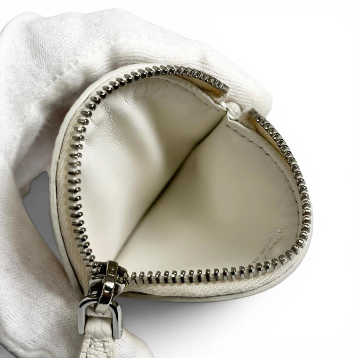 極美品▲PRADA プラダ 1MM006 PORTAMONETE ヴィッテロダイノトライアングルロゴ ラウンド コインケース ホワイト 伊製 レディース 箱付き