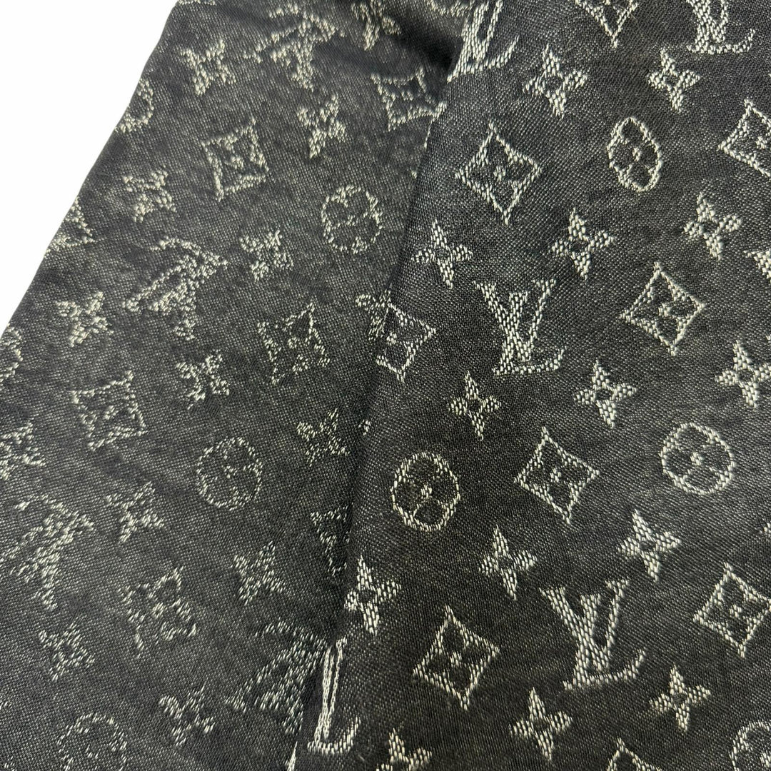 美品□LOUIS VUITTON ルイヴィトン M75354 エトール モノグラム シルク混 大判ストール ショール マフラー ブラック系 イタリア製 正規品
