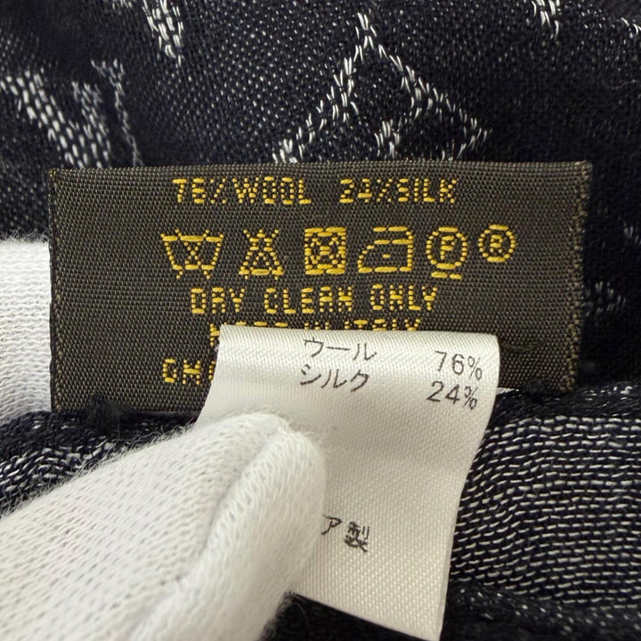 美品□LOUIS VUITTON ルイヴィトン M75354 エトール モノグラム シルク混 大判ストール ショール マフラー ブラック系 イタリア製 正規品