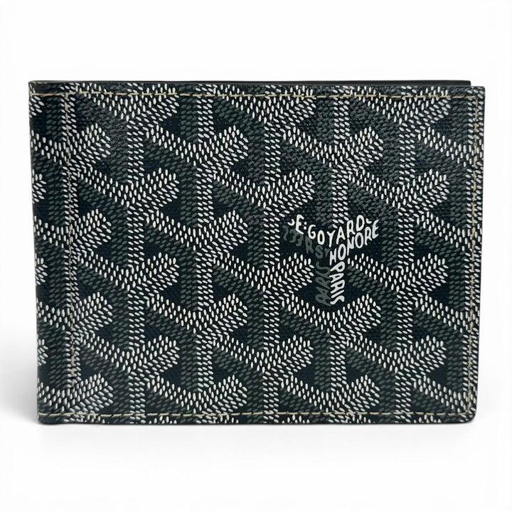 未使用品▲GOYARD ゴヤール SAINT THOMAS ヘリンボーン柄 マネークリップ付き レザー 二つ折り財布 グレー フランス製 レディース