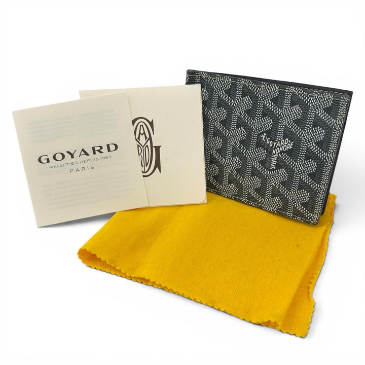 未使用品▲GOYARD ゴヤール SAINT THOMAS ヘリンボーン柄 マネークリップ付き レザー 二つ折り財布 グレー フランス製 レディース