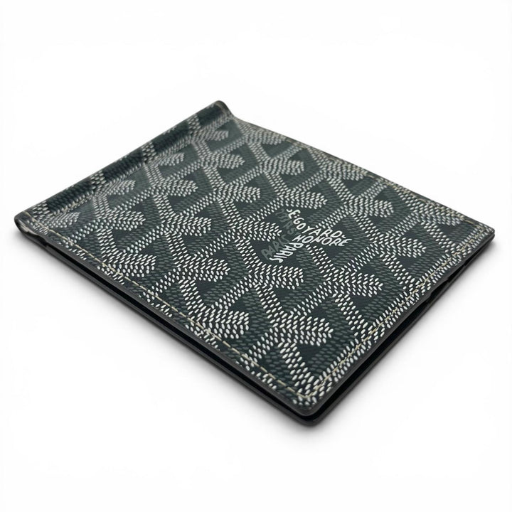 未使用品▲GOYARD ゴヤール SAINT THOMAS ヘリンボーン柄 マネークリップ付き レザー 二つ折り財布 グレー フランス製 レディース