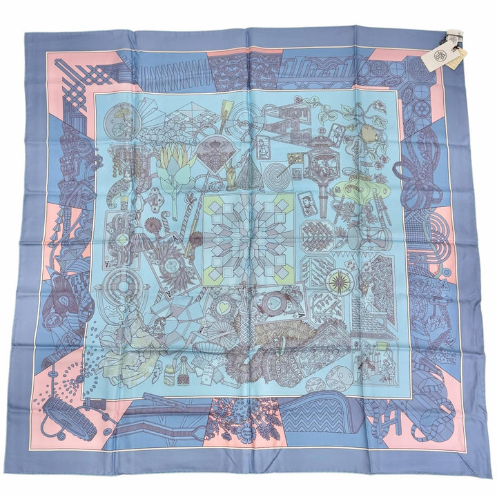 未使用品△HERMES エルメス 903464S De lOmbrelle aux Duels 杖傘と決闘 シルク ヴュー ローズ ブルー カレ90 ダブルフェイス スカーフ