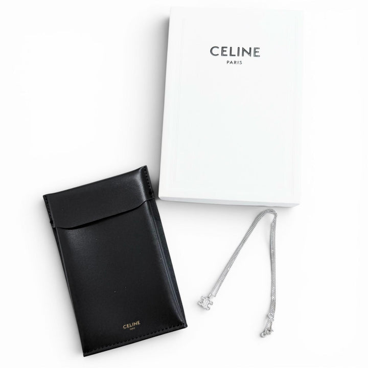 極美品△CELINE セリーヌ 460GB6BZI トリオンフ ラインストーン ネックレス アクセサリー シルバー イタリア製 レディース 箱・保存袋付き