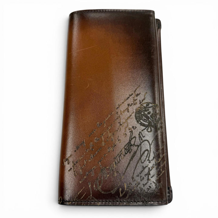 美品▼BERLUTI ベルルッティ エスパス フラップ ロングウォレット レザー カリグラフィ 二つ折り 長財布 ブラウン 定価178200円 保存袋付