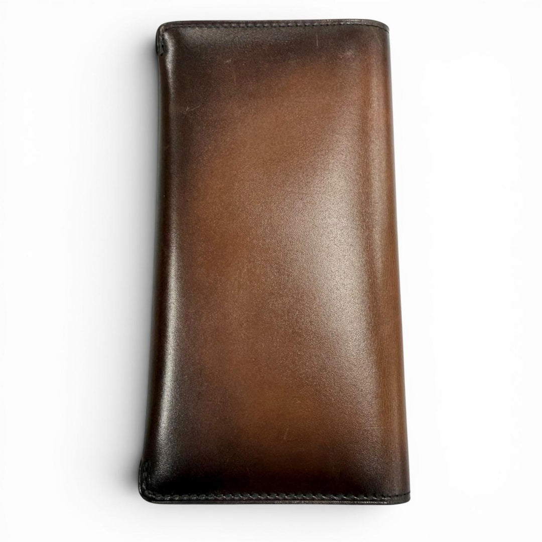 美品▼BERLUTI ベルルッティ エスパス フラップ ロングウォレット レザー カリグラフィ 二つ折り 長財布 ブラウン 定価178200円 保存袋付