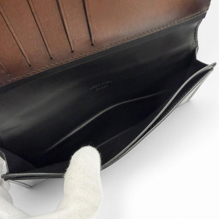 美品▼BERLUTI ベルルッティ エスパス フラップ ロングウォレット レザー カリグラフィ 二つ折り 長財布 ブラウン 定価178200円 保存袋付
