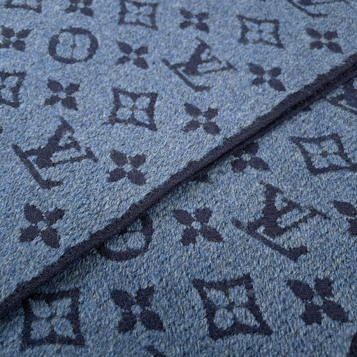 良品▲LOUIS VUITTON ルイヴィトン M78525 エシャルプ・モノグラム クラシック ウール100% マフラー ブルーマリーヌ 伊製 正規品 メンズ