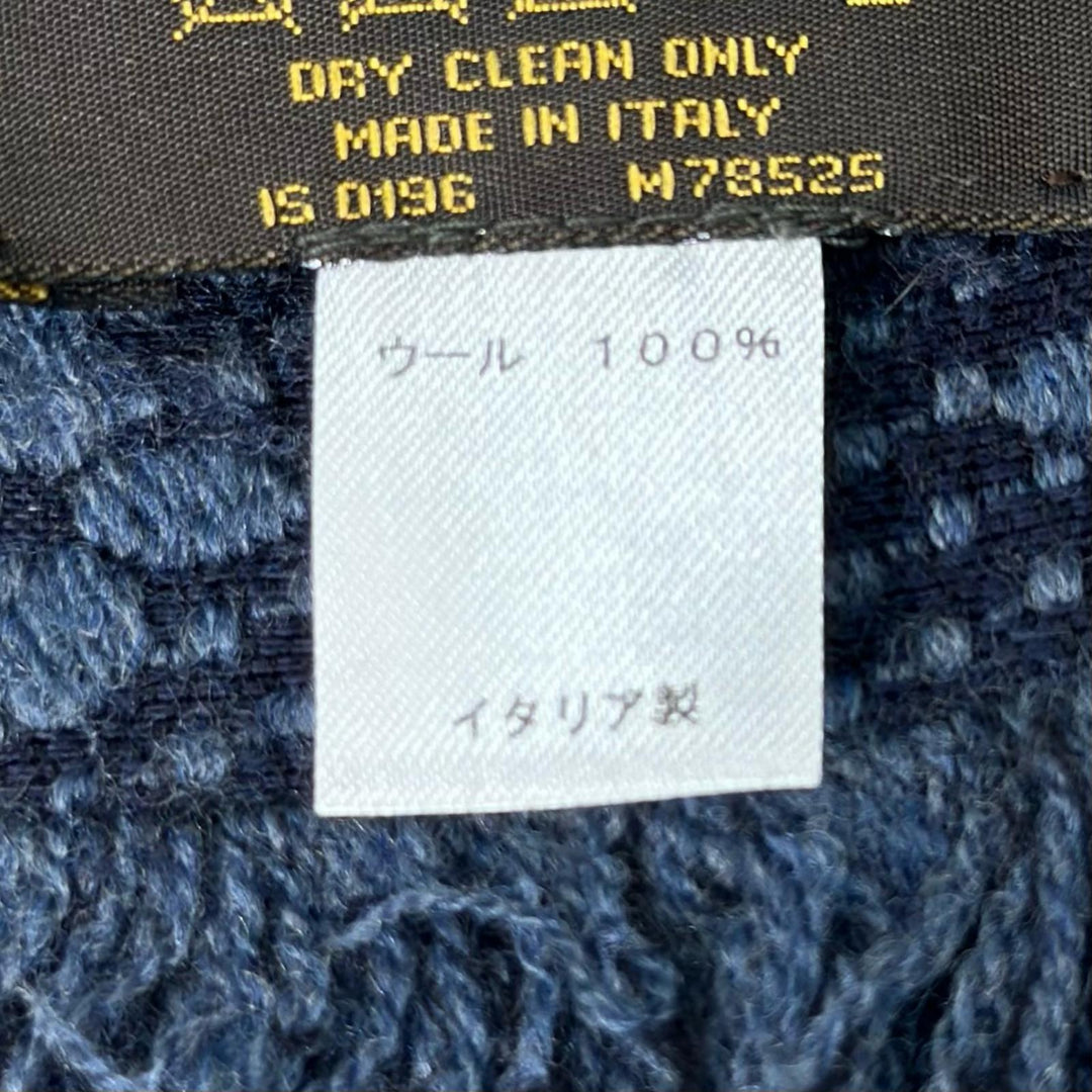 良品▲LOUIS VUITTON ルイヴィトン M78525 エシャルプ・モノグラム クラシック ウール100% マフラー ブルーマリーヌ 伊製 正規品 メンズ