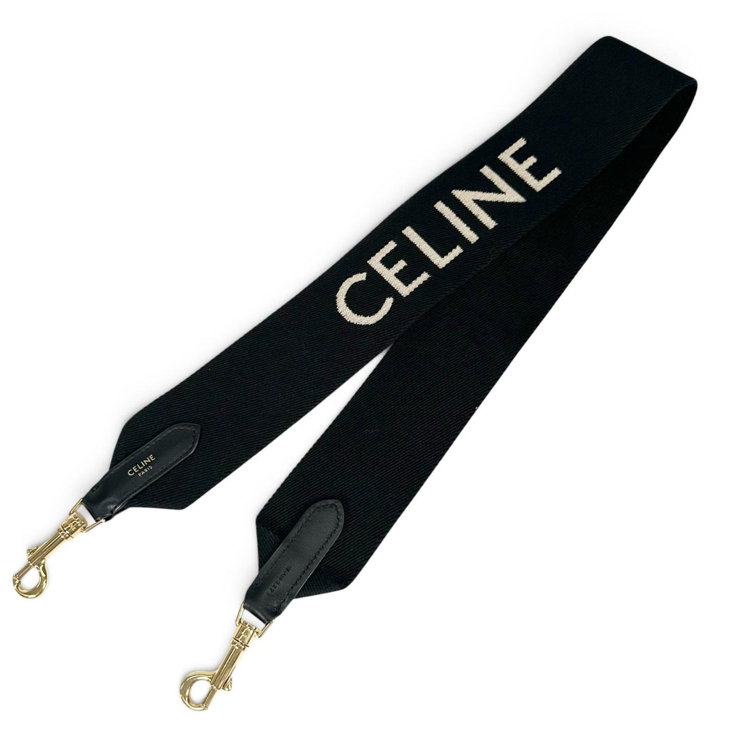 美品▲CELINE セリーヌ 現行品 ジャカード ショートストラップ ショルダーストラップ ブラック ゴールド イタリア製 レディース 保存袋付