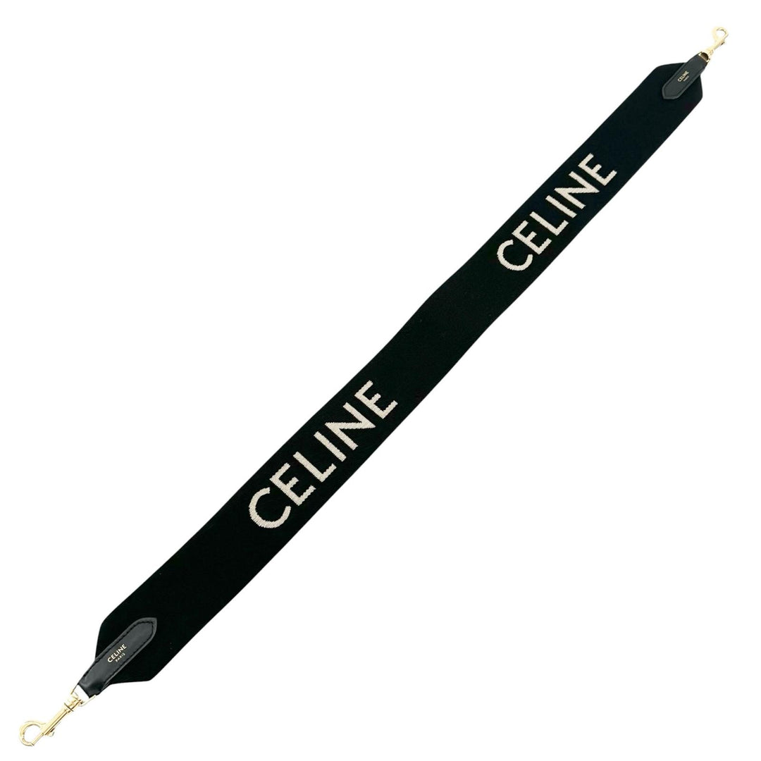 美品▲CELINE セリーヌ 現行品 ジャカード ショートストラップ ショルダーストラップ ブラック ゴールド イタリア製 レディース 保存袋付