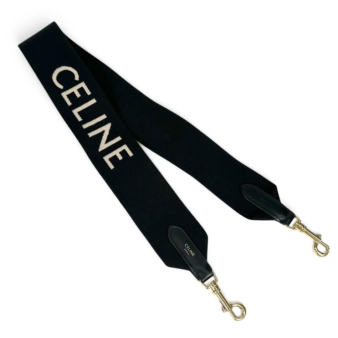 美品▲CELINE セリーヌ 現行品 ジャカード ショートストラップ ショルダーストラップ ブラック ゴールド イタリア製 レディース 保存袋付
