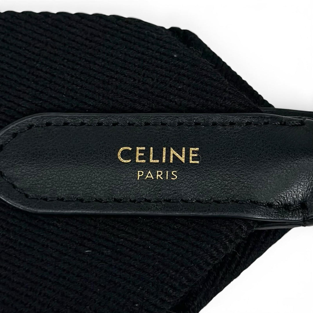 美品▲CELINE セリーヌ 現行品 ジャカード ショートストラップ ショルダーストラップ ブラック ゴールド イタリア製 レディース 保存袋付