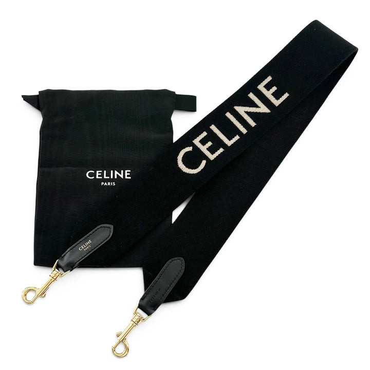美品▲CELINE セリーヌ 現行品 ジャカード ショートストラップ ショルダーストラップ ブラック ゴールド イタリア製 レディース 保存袋付
