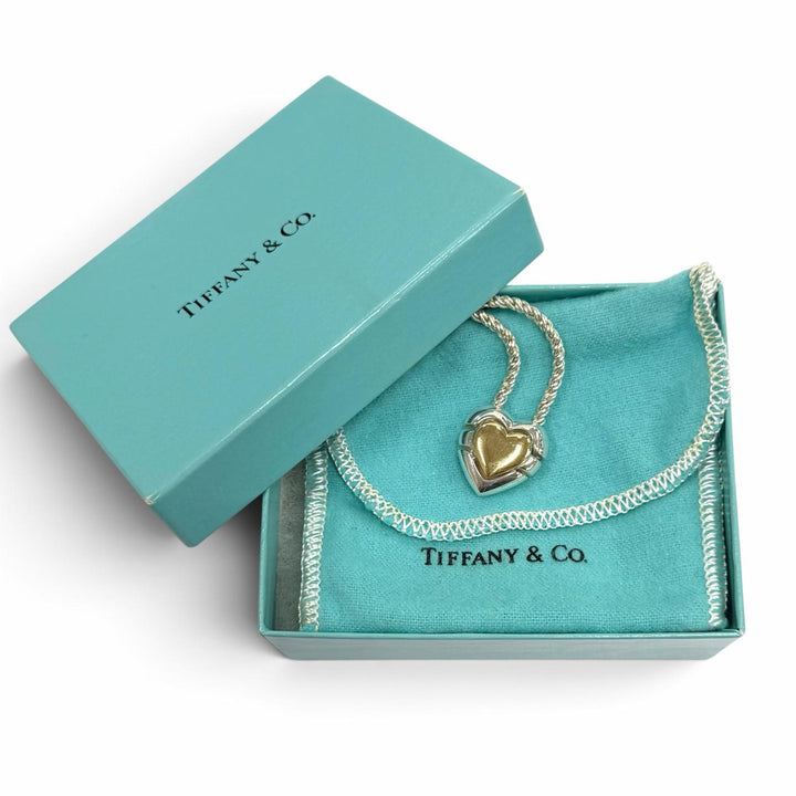 美品★TIFFANY&amp;Co. ティファニー 925 750 コンビ パズルハート ネックレス ペンダント チョーカー シルバー ゴールド 重量23.0g 箱・袋付