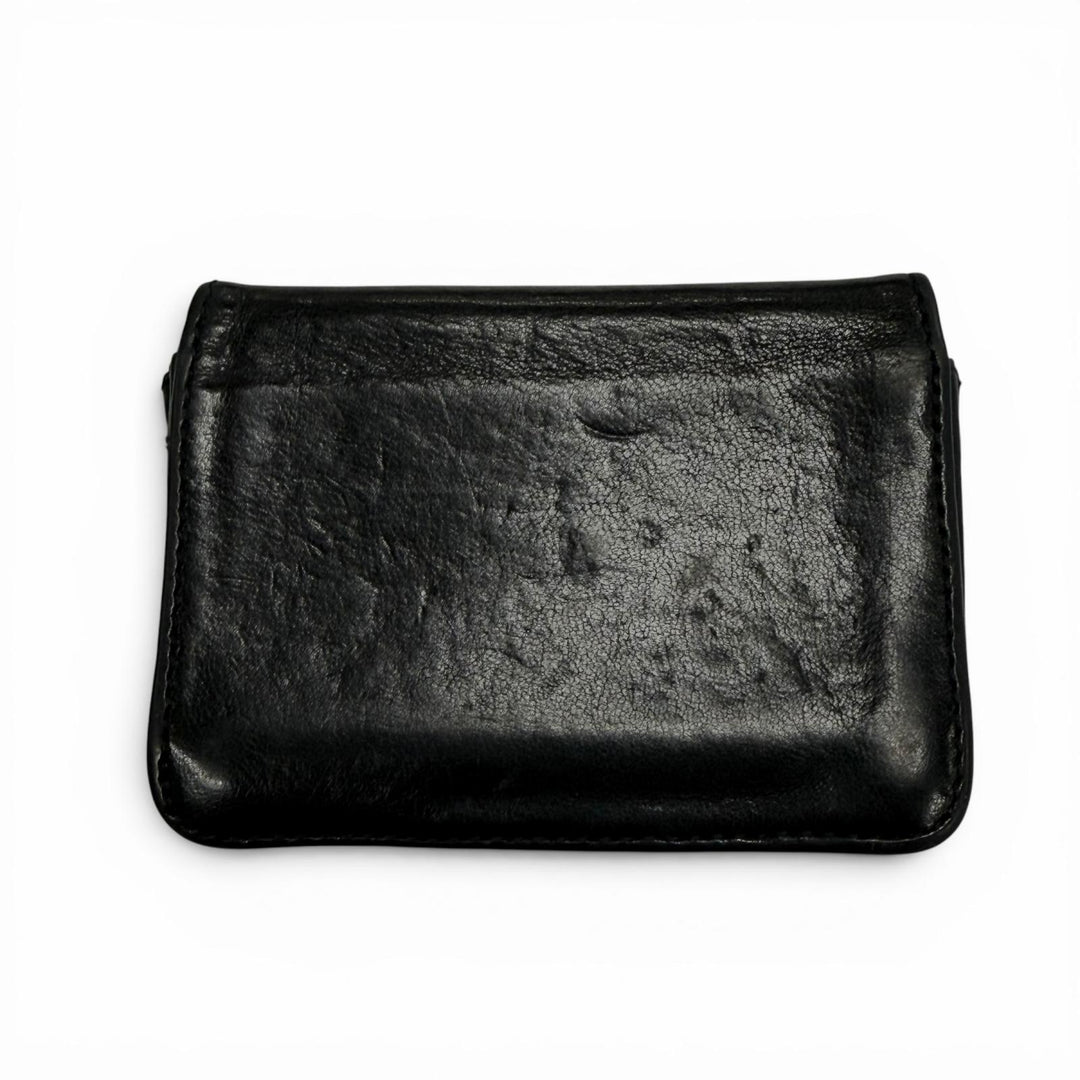 良品▼CHROME HEARTS クロムハーツ レザー 925 3ポケット スクロールラベルプレート 二つ折り 名刺入 パスケース カードケース ブラック