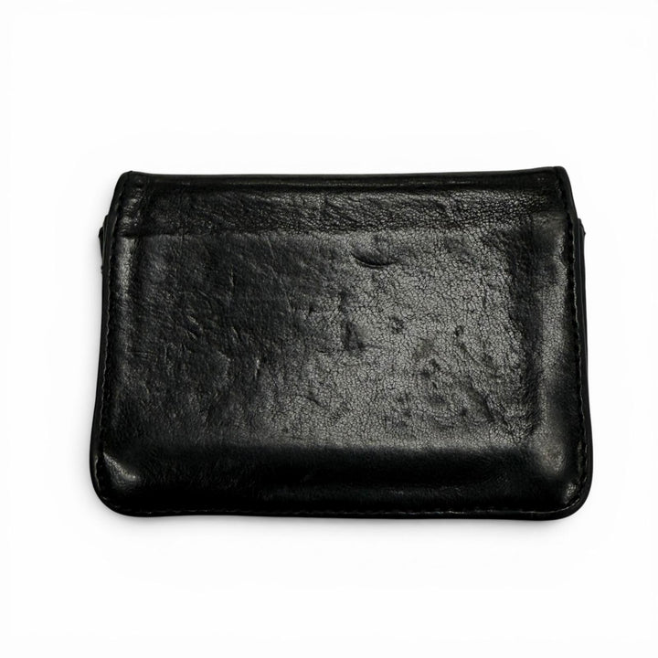 良品▼CHROME HEARTS クロムハーツ レザー 925 3ポケット スクロールラベルプレート 二つ折り 名刺入 パスケース カードケース ブラック
