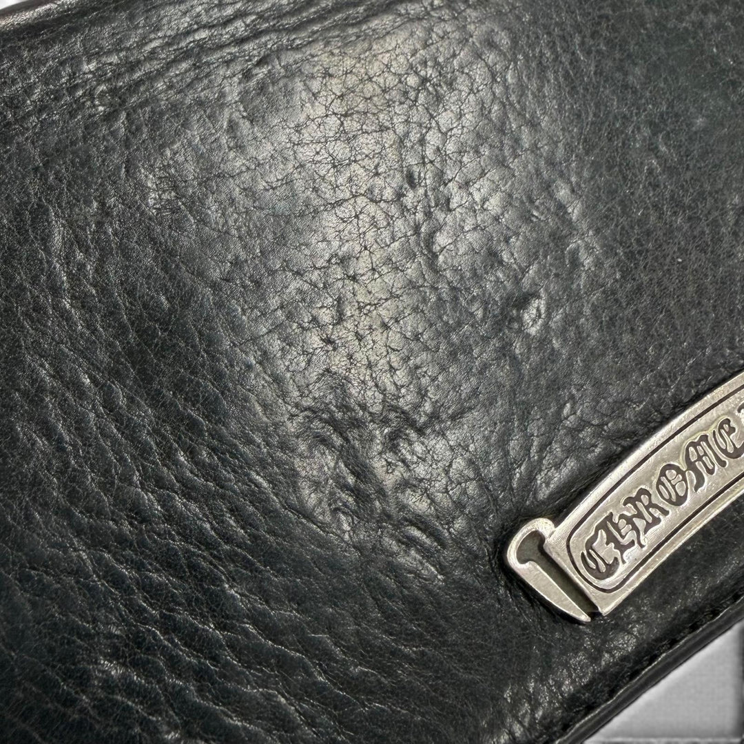 良品▼CHROME HEARTS クロムハーツ LNG SNGL FLD TIPS レザー SV925 シングル フォールド スクロールラベル ロングウォレット 二折長財布