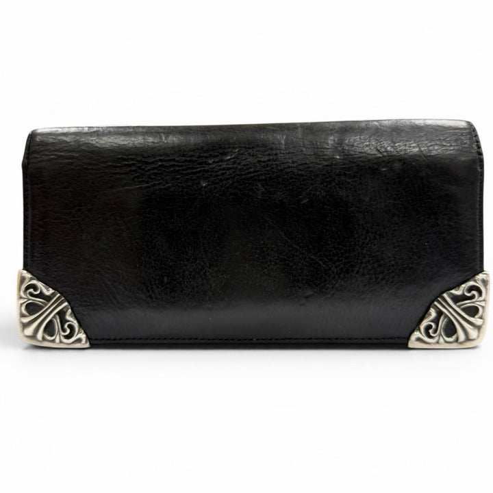 良品▼CHROME HEARTS クロムハーツ LNG SNGL FLD TIPS レザー SV925 シングル フォールド スクロールラベル ロングウォレット 二折長財布