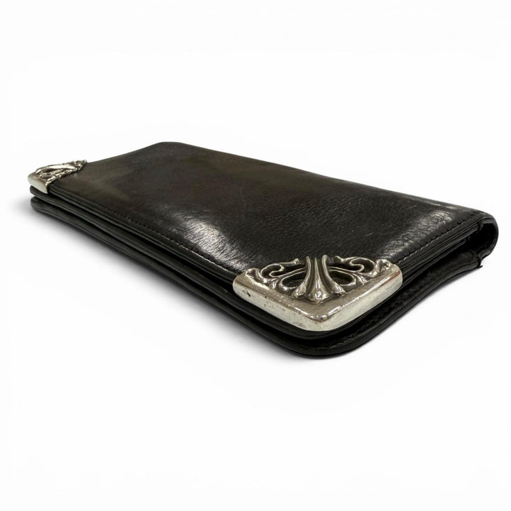 良品▼CHROME HEARTS クロムハーツ LNG SNGL FLD TIPS レザー SV925 シングル フォールド スクロールラベル ロングウォレット 二折長財布