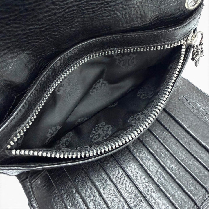 美品▼CHROME HEARTS クロムハーツ WAVE BS FLUER レザー BSフレアボタン ダガージップ ウェーブ レザーウォレット 三つ折り長財布