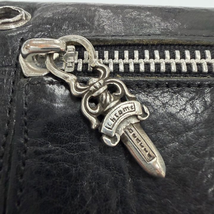 美品▼CHROME HEARTS クロムハーツ WAVE BS FLUER レザー BSフレアボタン ダガージップ ウェーブ レザーウォレット 三つ折り長財布