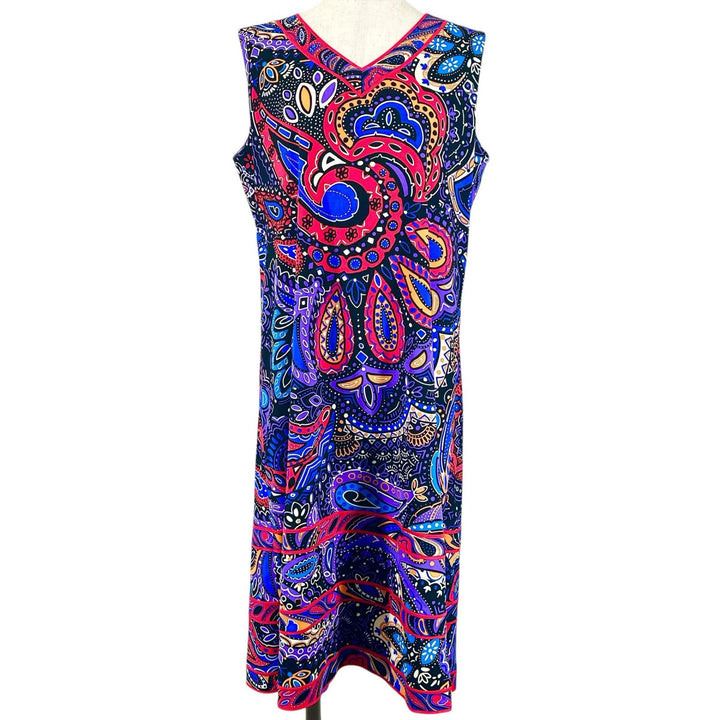 極美品▲LEONARD FASHION レオナール ファッション 0140226 ペイズリー柄 ラインストーン ワンピース マルチ 42 正規品 レディース