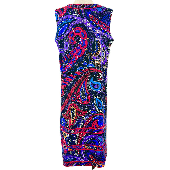 極美品▲LEONARD FASHION レオナール ファッション 0140226 ペイズリー柄 ラインストーン ワンピース マルチ 42 正規品 レディース