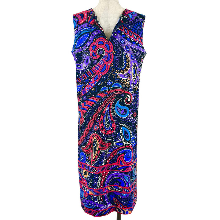極美品▲LEONARD FASHION レオナール ファッション 0140226 ペイズリー柄 ラインストーン ワンピース マルチ 42 正規品 レディース