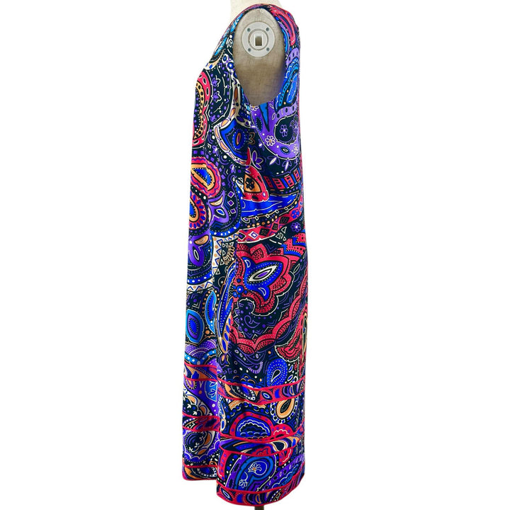 極美品▲LEONARD FASHION レオナール ファッション 0140226 ペイズリー柄 ラインストーン ワンピース マルチ 42 正規品 レディース