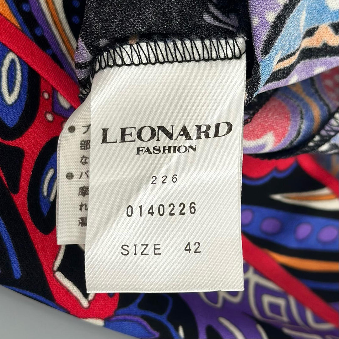 極美品▲LEONARD FASHION レオナール ファッション 0140226 ペイズリー柄 ラインストーン ワンピース マルチ 42 正規品 レディース