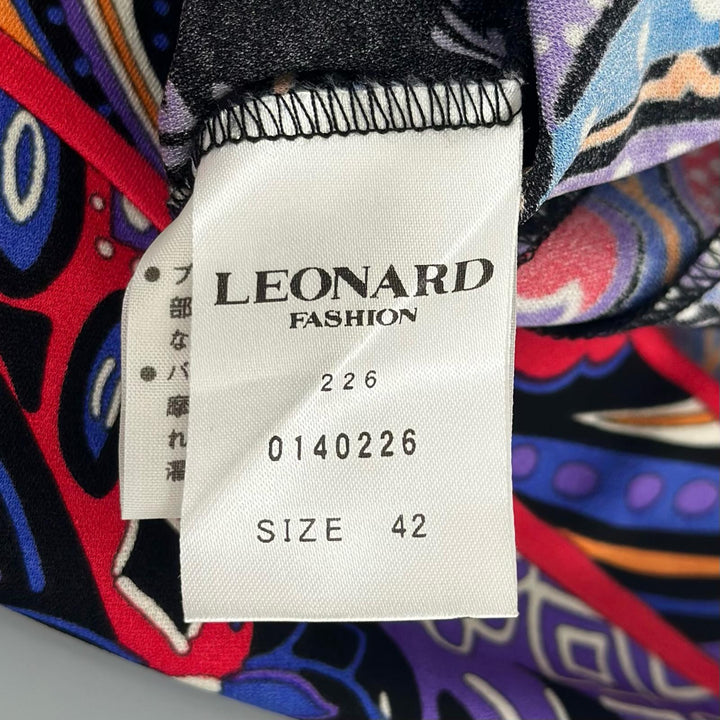 極美品▲LEONARD FASHION レオナール ファッション 0140226 ペイズリー柄 ラインストーン ワンピース マルチ 42 正規品 レディース